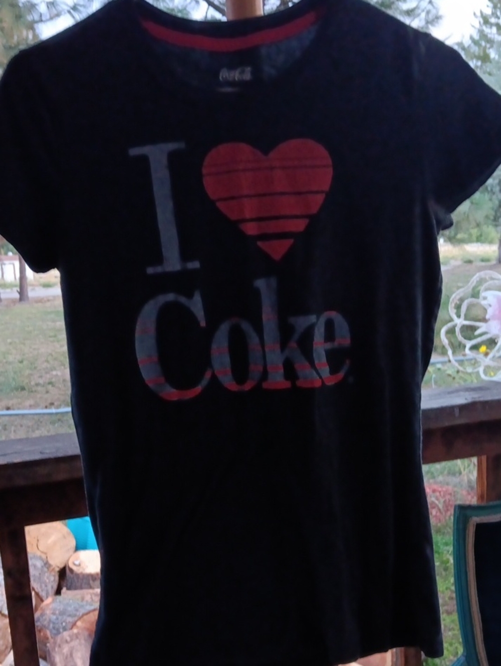Coca Cola Black Tee with Red Heart I Love Coke Graphic